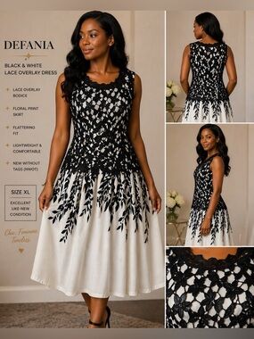 Defania Black & White Lace Overlay Dress Size XXL